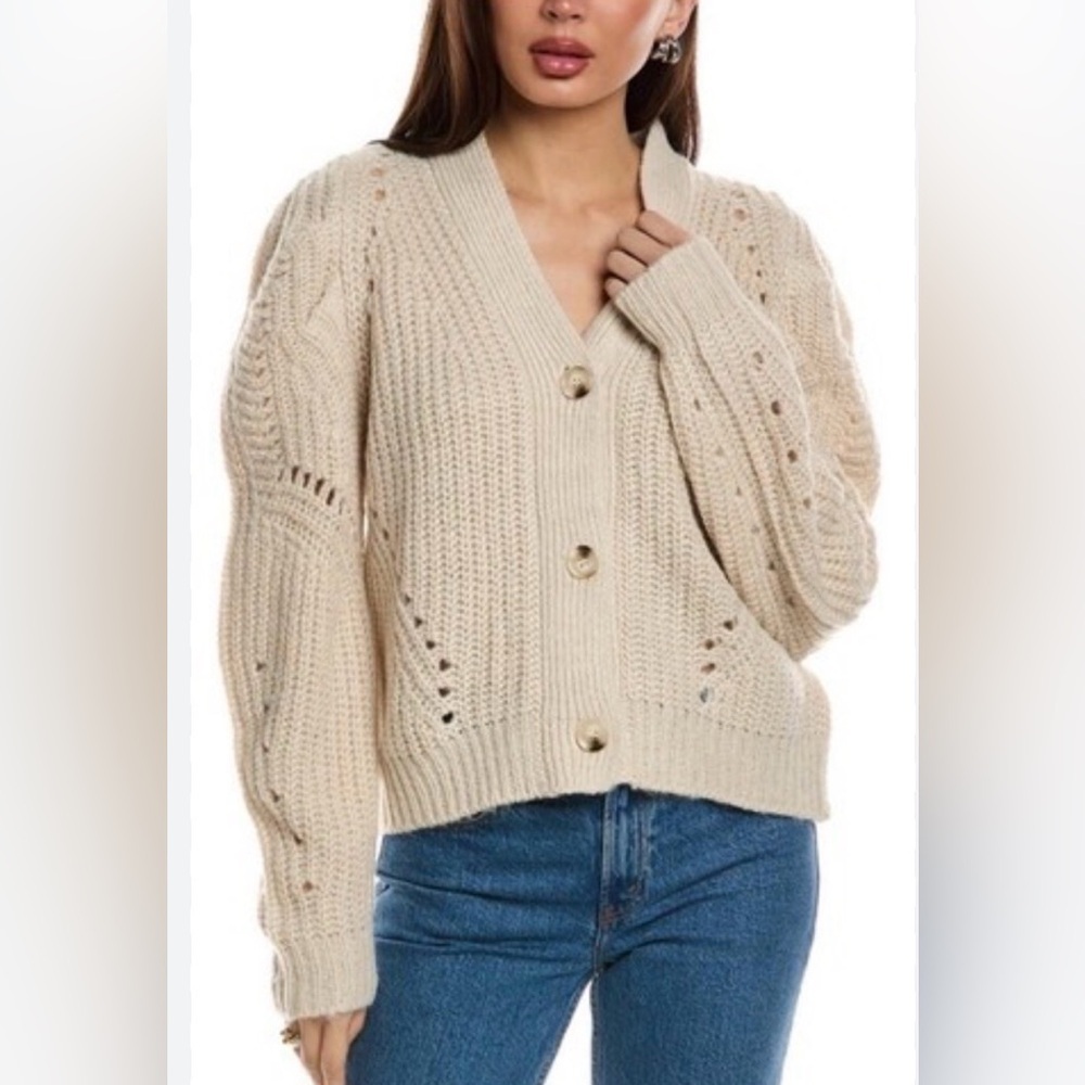 Driftwood Womens Sz L Emie Knitted Cream Cardigan Sweater Soft Coquette Layer